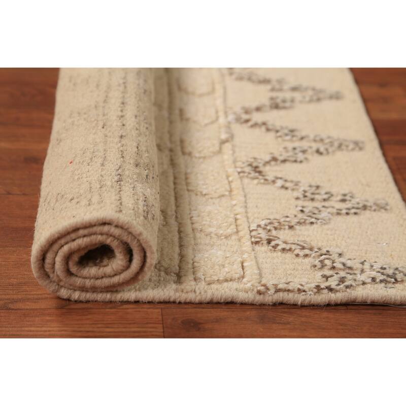 Chevron Style Moroccan Indian Accent Rug Handmade Beige Wool Carpet - 2'0"x 3'0"