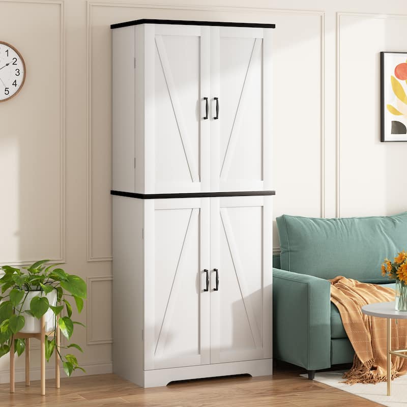 Kitchen Pantry Cabinet with Adjustable Shelves - Freestanding Storage Organizer - White