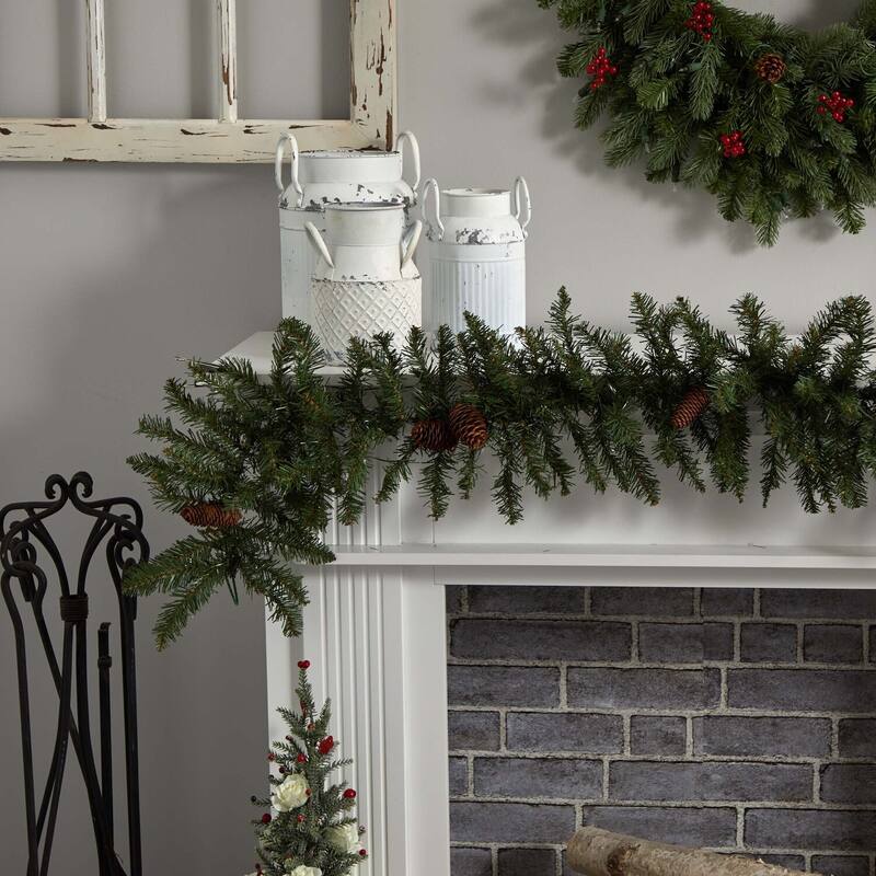 Christmas Garland 6Ft Artificial Pine & Pinecone Decor w/ 50 Warm White Lights - 72