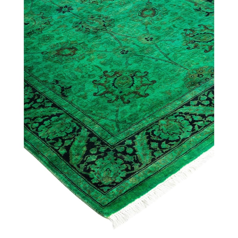 Overton Hand Knotted Wool Vintage Inspired Modern Contemporary Overdyed Green Area Rug - 3' 1" x 12' 3"