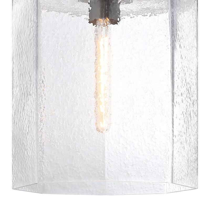 Haven 60 Watt 1-Light Matte Black Geometric Pendant Light with Clear Rippled Glass Shade - 25.75
