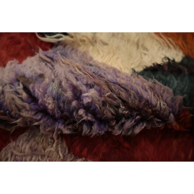 Hand Knotted Oriental 100% Wool Carpet Modern Tribal Red Moroccan Area Rug - 9' 8'' X 6' 6''