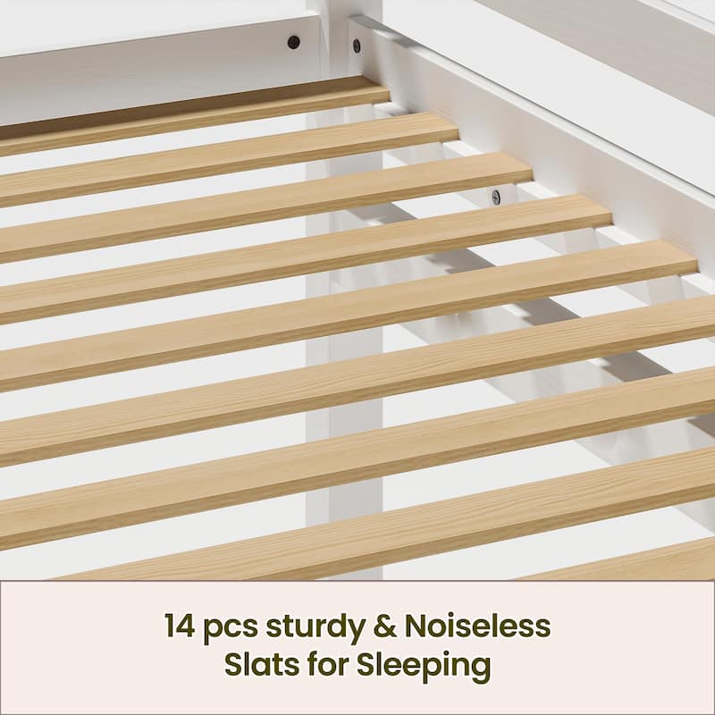 Convertible Twin Loft to Bunk Bed with LED Lights, Solid Wood Frame, White - 400lbs Capacity