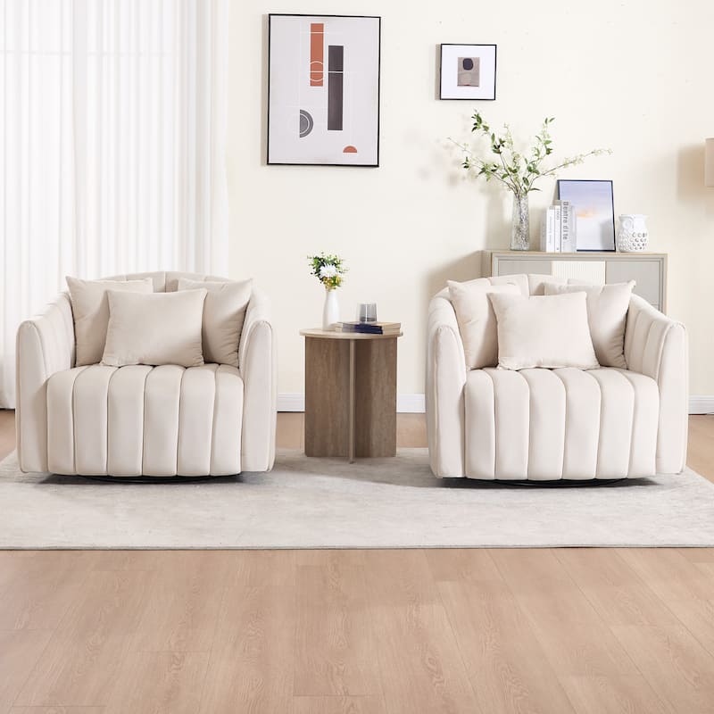 40.4"W Upholstered Swivel Accent Chair Set of 2,Modern Swivel Single Sofa Chair with Pillows