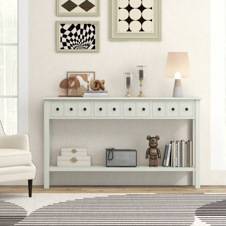 60 Inch Long Sofa Table with 4 Drawers and Open Shelf for Living Room - 60" x 11" x 34.5"