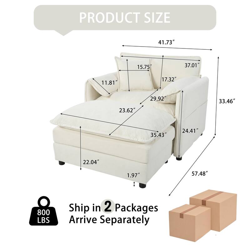 Chenille Upholstered Accent Chair / Oversized Single Sofa Lounge Chair / Deep Seat Reading Sofa Armchair