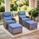 preview thumbnail 177 of 187, Outdoor Patio Sofa Swivel Chair with 6-Inch Thick Cushions Set 4PCS Swivel Chair w/ Ottoman - Brwon Wicker Blue Cushion