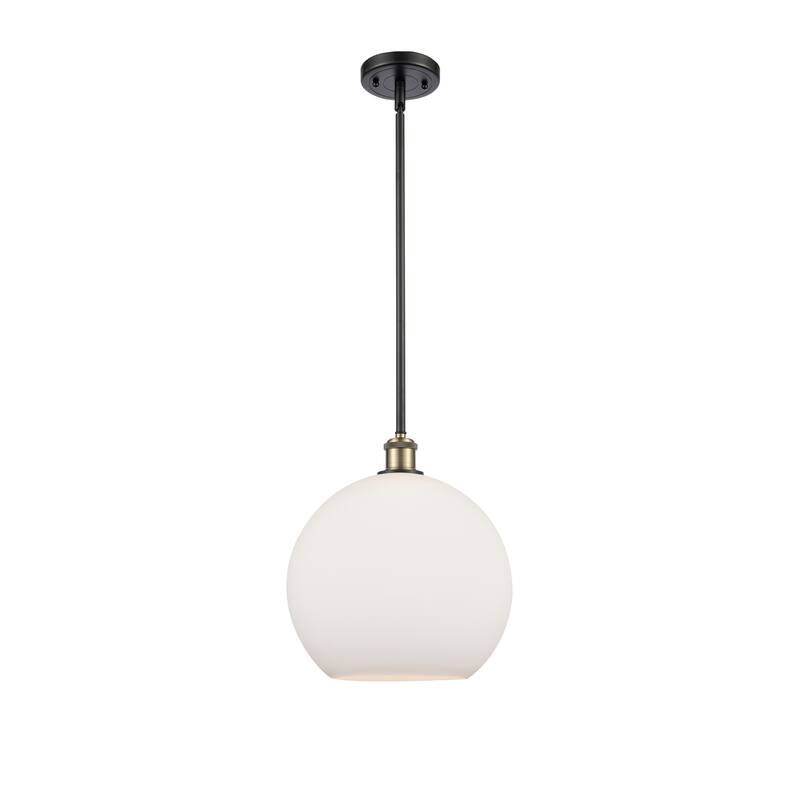 Innovations Lighting Athens 1 Light 12" Mini Pendant - Matte White/Black Antique Brass