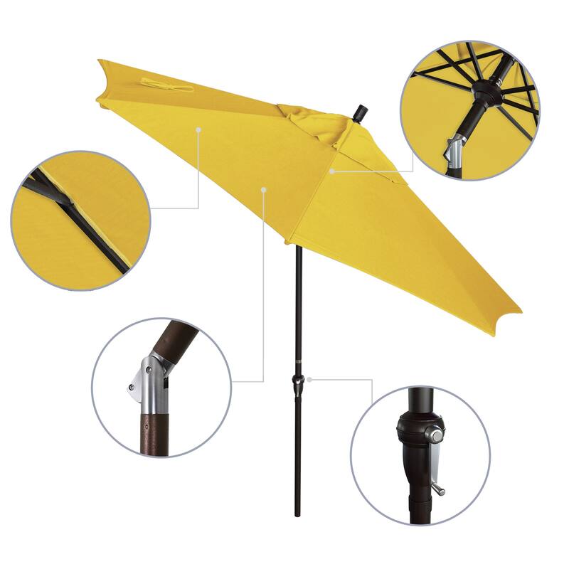 California Umbrella 9' Sunset Series Patio Umbrella Bronze Aluminum Frame and Ribs, Crank Lift Auto Tilt, Olefin Royal Blue