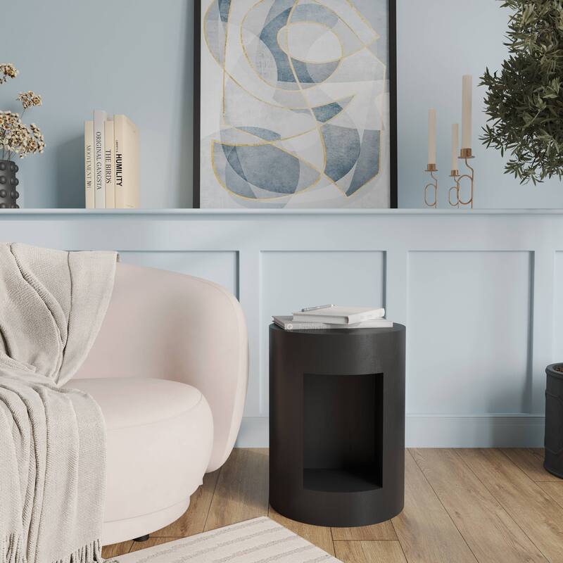 Nook 14" Wide Round Side Table in Fiberstone with Open Storage Compartment