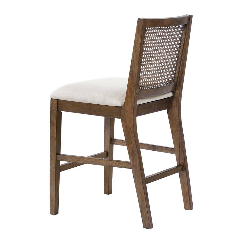 Christopher Knight Home - French Country Wood & Rattan Counter Stools with Upholstered Seat - Set of 2