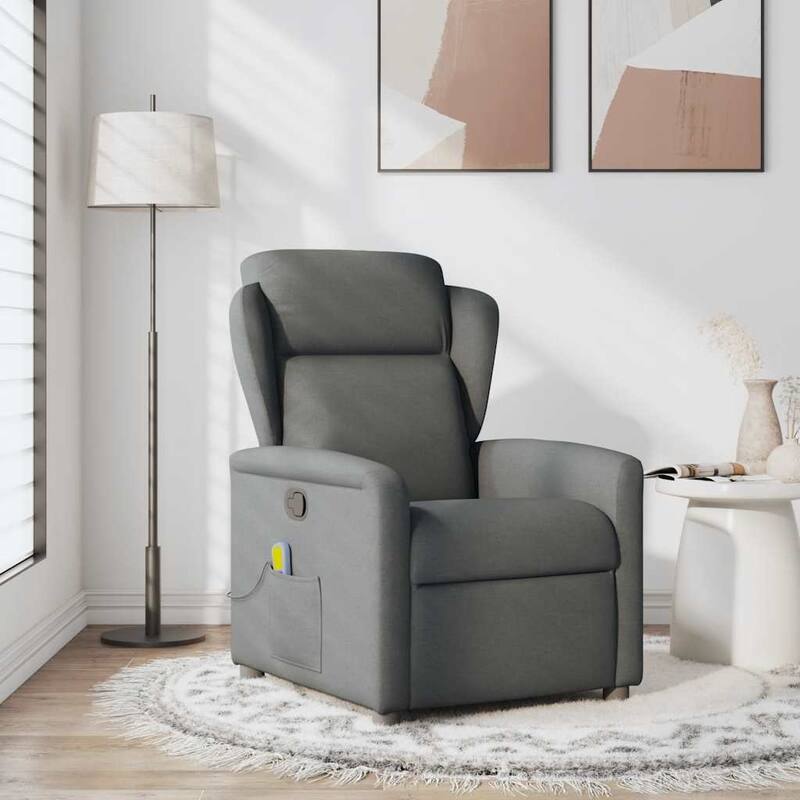 vidaXL Massage Recliner Chair Dark Grey Fabric