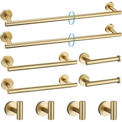 (Brushed Gold-10pcs)Bathroom Hardware Set, 304 Brushed Stainless Steel, 24 Inch