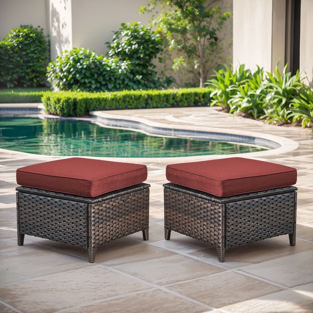 Gymojoy Outdoor Wicker Ottomans, Durable & Weather-Resistant with Olefin Cushions