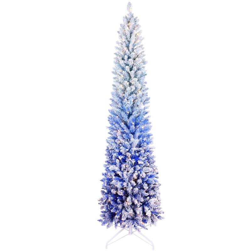 HomeRoots 6' Blue And White Pre Lit Slender Flocked Fir Christmas Tree - Green - 22.00 in. x 72.00 in. x 22.00 in.