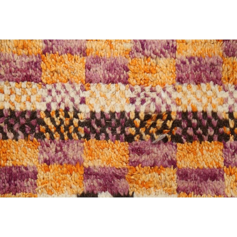 Modern Checkered Moroccan Oriental Runner Rug Hand-knotted Wool Carpet - 2'11" x 12'10"