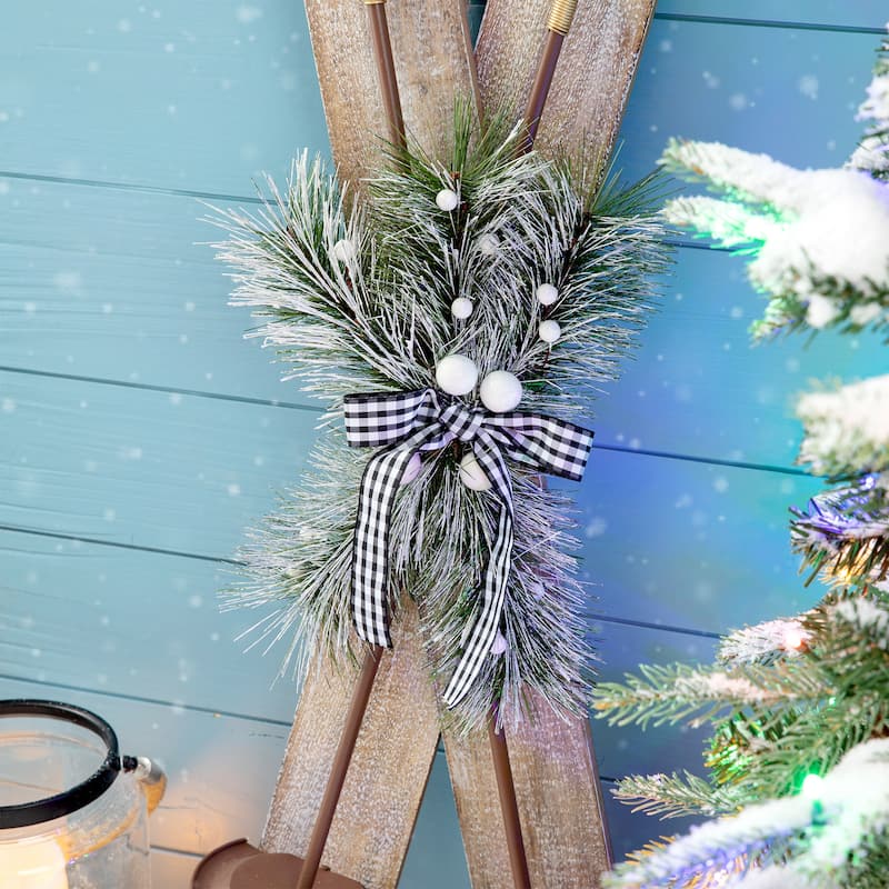 Glitzhome 35"H Christmas Wooden/Galvanized Ski Porch Decor