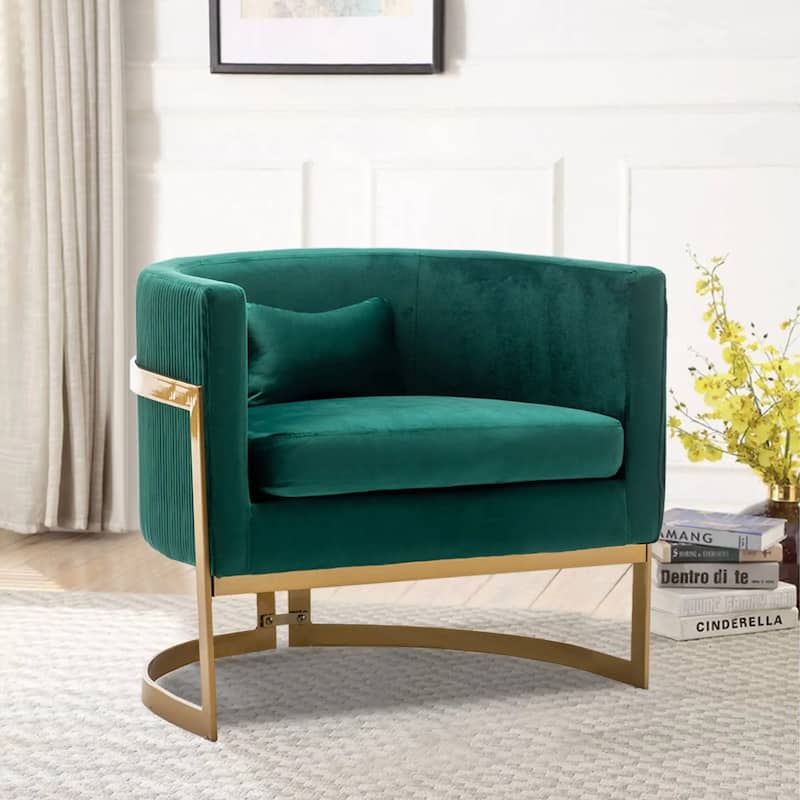 Accent Chair, Velvet Barrel Chair Modern Arm Chair for Living Room - Green