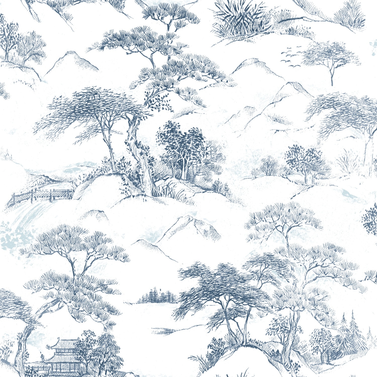 RoomMates Blue & White Oriental Toile Peel and Stick Wallpaper