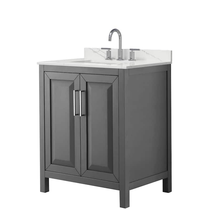 Daria 30-inch Single Vanity, 3 Hole Quartz Top - Dark Gray, Chrome Trim, Giotto Quartz Top