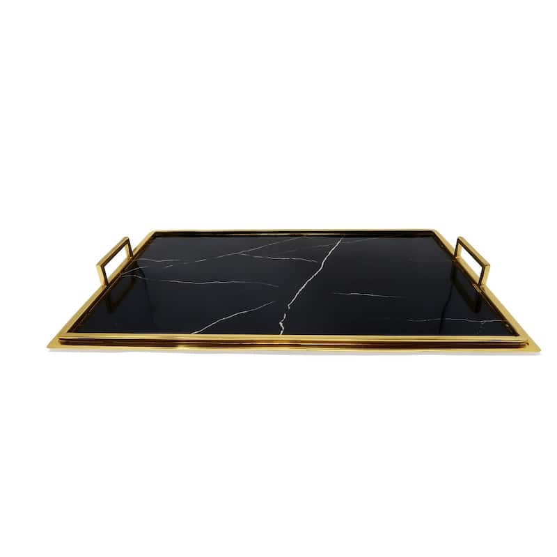 Gold Trimmed Black Marble Serving Tray (2 Sizes)