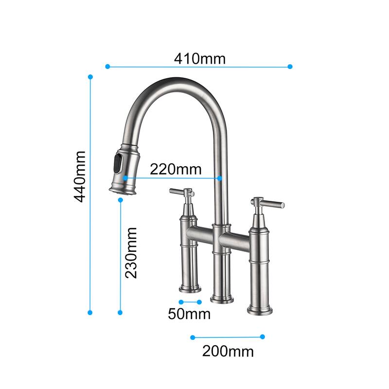 Bridge Kitchen Faucet with Pull-Down Sprayhead in Spot