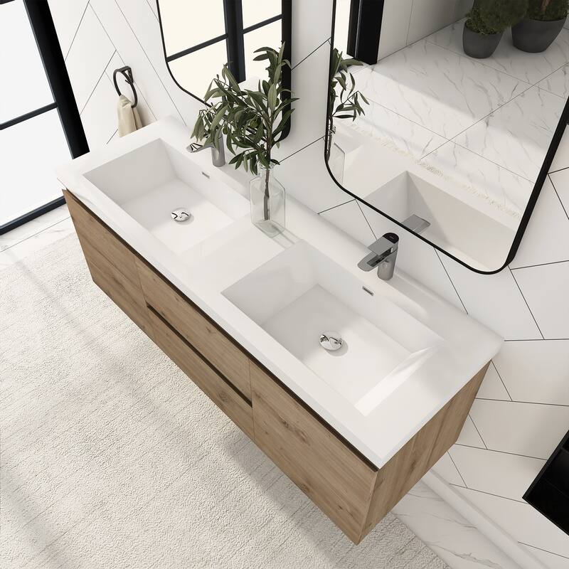 Floating Bathroom Vanity with Integrated Resin Top