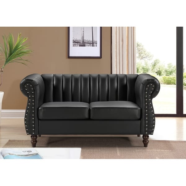 slide 1 of 6, Capri Faux Leather Chesterfield Rolled Arm Loveseat