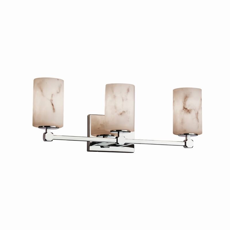 Justice Design LumenAria Tetra 3-light Polished Chrome Bath Bar, Faux Alabaster Cylinder - Flat Rim Shade