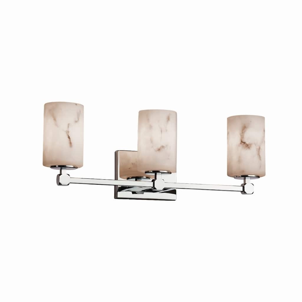Justice Design LumenAria Tetra 3-light Polished Chrome Bath Bar, Faux Alabaster Cylinder - Flat Rim Shade