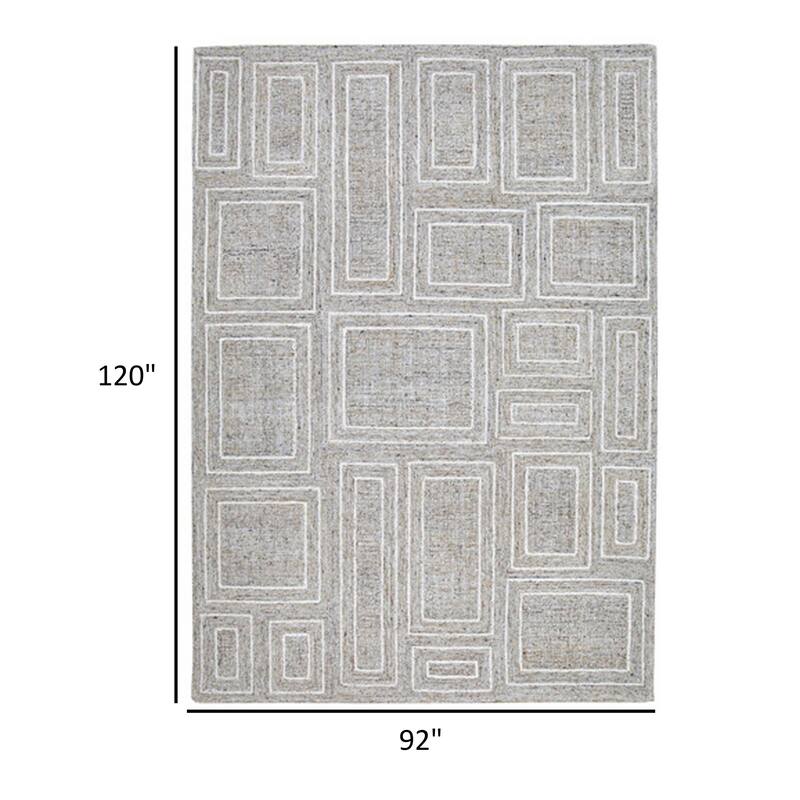 Bora 8 x 10 Area Rug, Geometric Pattern, Polyester Gray White Wool, Cotton - 8 x 10