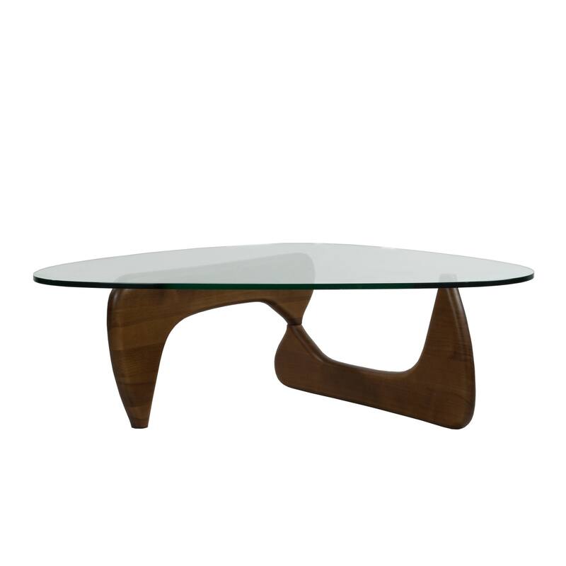 Mid-Century Modern Triangle Tempered Glass Coffee Table - Walnut