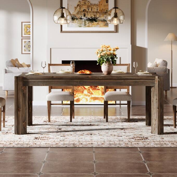 63-Inch Solid Wood Dining Table, Farmhouse Kitchen Table For 4-6