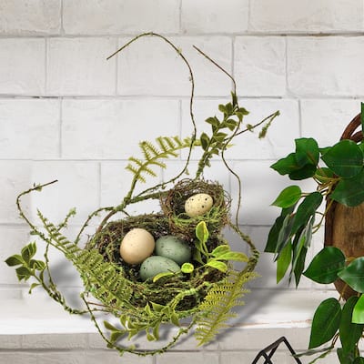 Plastic Fern And Double Birdnest With Egg 14"