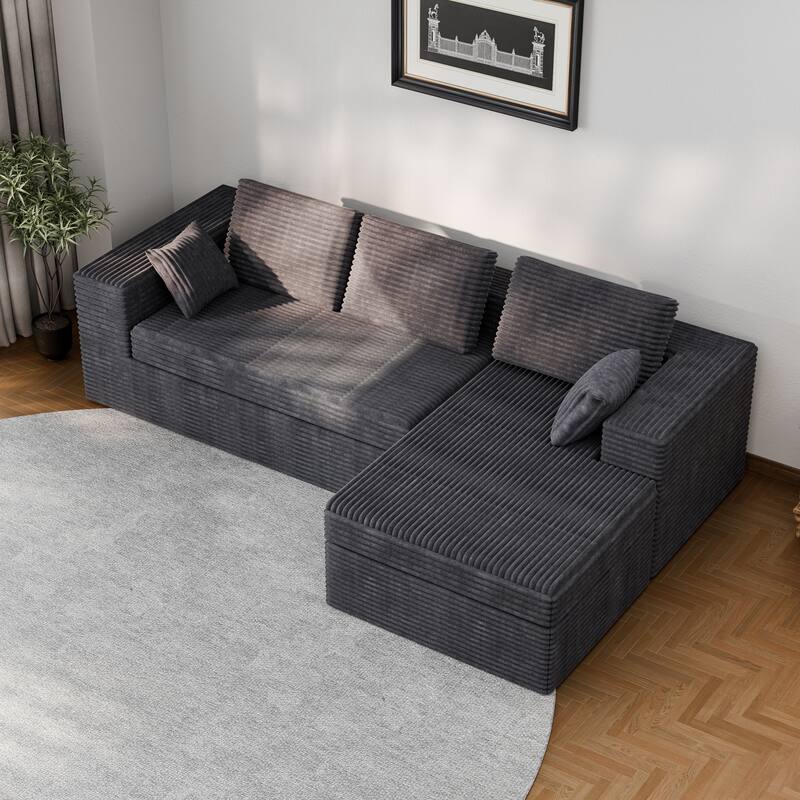 Modland 108”L-Shaped Modular Corduroy Couch with Deep Seats Comfy Sectional Sofa for Living Room
