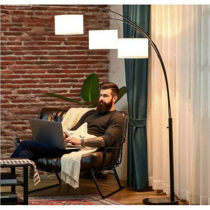 Floor lamp Arc Floor Lamp with Hanging Drum Shape Lampshade - Black