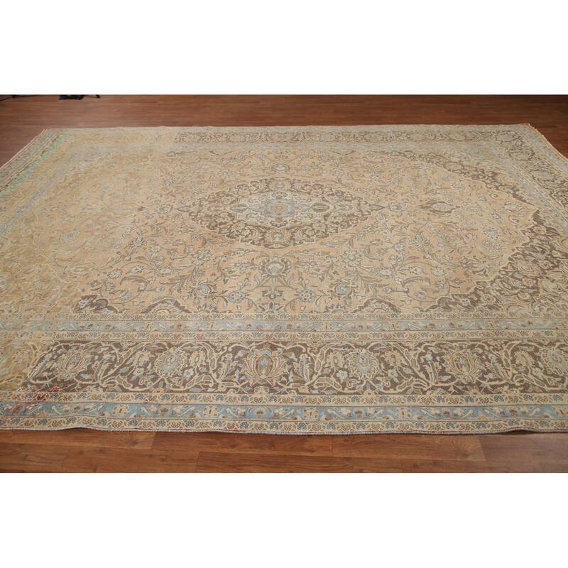 Hand Knotted Oriental 100% Wool Carpet Traditional Floral Peach Kashan Area Rug - 12' 10'' X 9' 4''