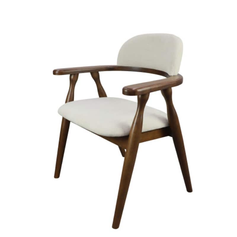 Christopher Knight Home - Mid-Cenutry Farmhouse Upholstered Wood Dining Chairs with Curved Backrest and Armrest, Set of 2