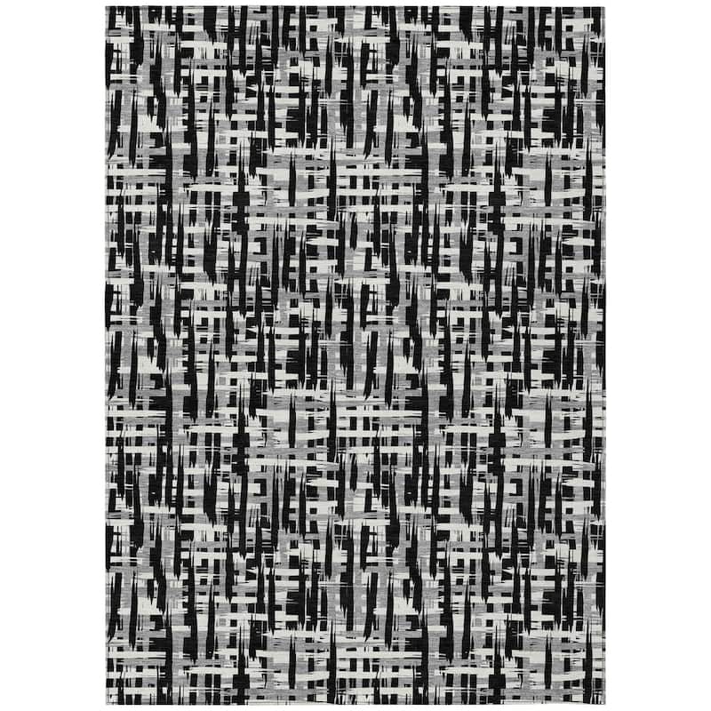 Machine Washable Indoor/ Outdoor Modern Crosshatch Chantille Rug