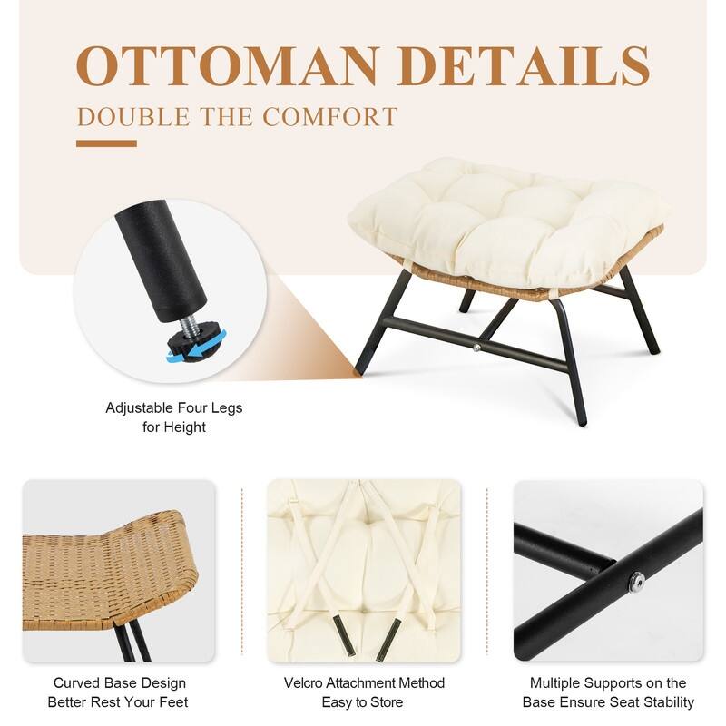 FINCATI Double Egg Chair with 2 Ottomans, 680-lb Capacity