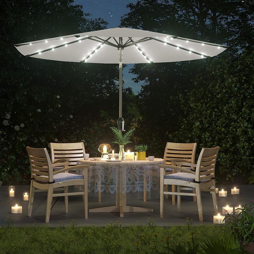 brionna patio umbrella led lighting Treasure Garden Luna Light with Bluetooth Speaker in LED light along the ribs 15FT Cantilever Patio Umbrella with