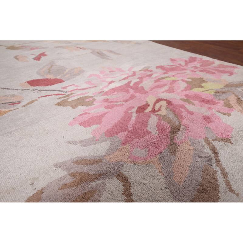 Handmade Abstract Indian Area Rug Oriental Beige Wool & Silk Carpet - 5'5"x 8'5"