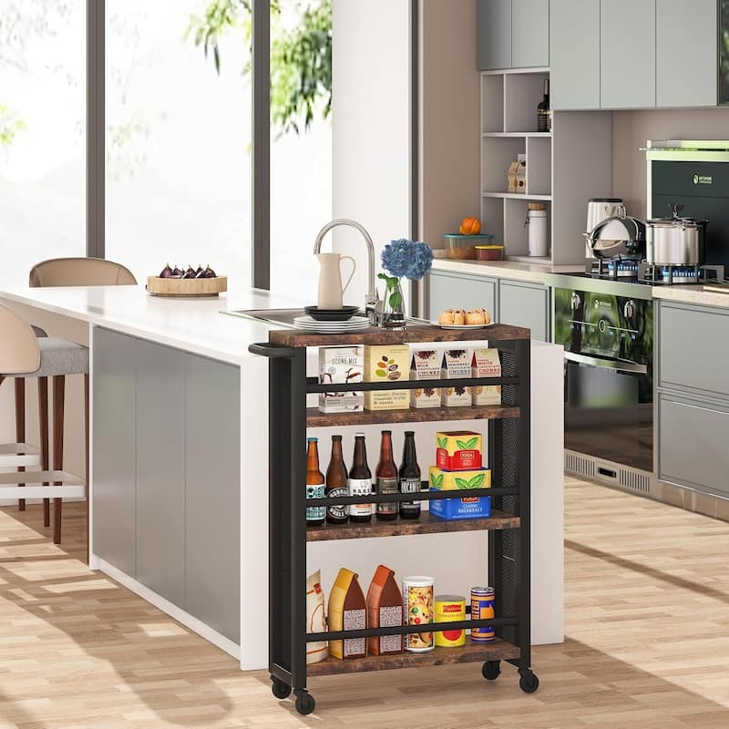 Slim Rolling Utility Carts with Wheels,4-Tier Narrow Kitchen Trolley Cart