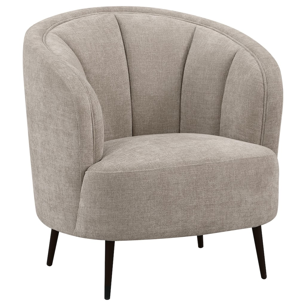 Zui Curved Accent Armchair, 33 Inch, Beige, Modern Sleek Tapered Metal Legs