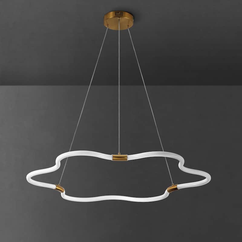 Vara 31.5" Contemporary Minimalist Metal/Acrylic Adjustable Dimmable Cloud Integrated LED Chandelier, by JONATHAN Y