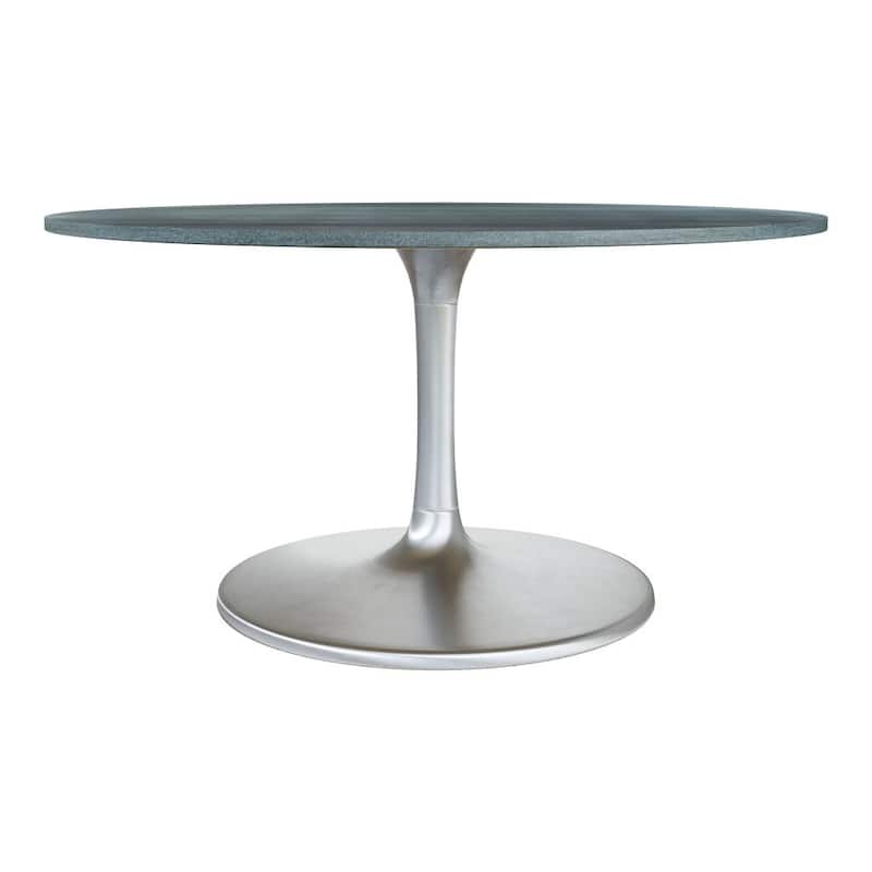 HomeRoots 60" Gray and Silver Marble and Aluminum Pedestal Base Round Top Dining Table - 60.00 in. x 30.70 in. x 60.00 in.