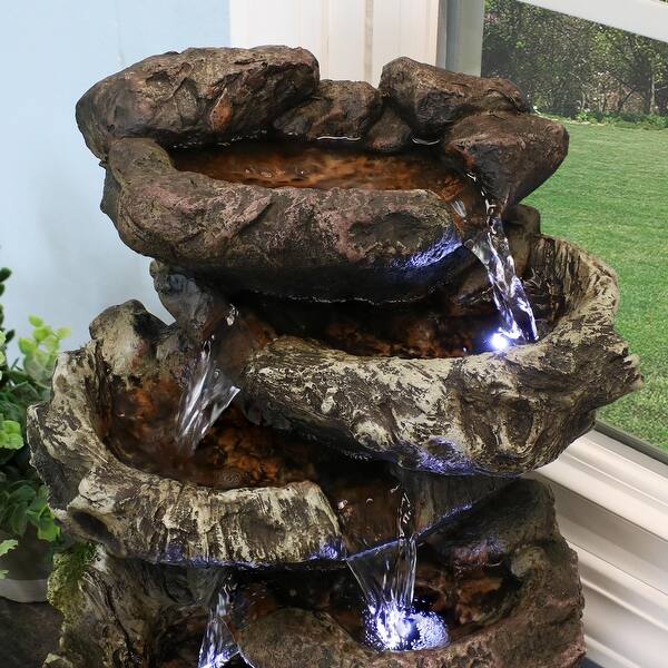 Shop Sunnydaze 5 Step Rock Falls Tabletop Indoor Fountain With Led