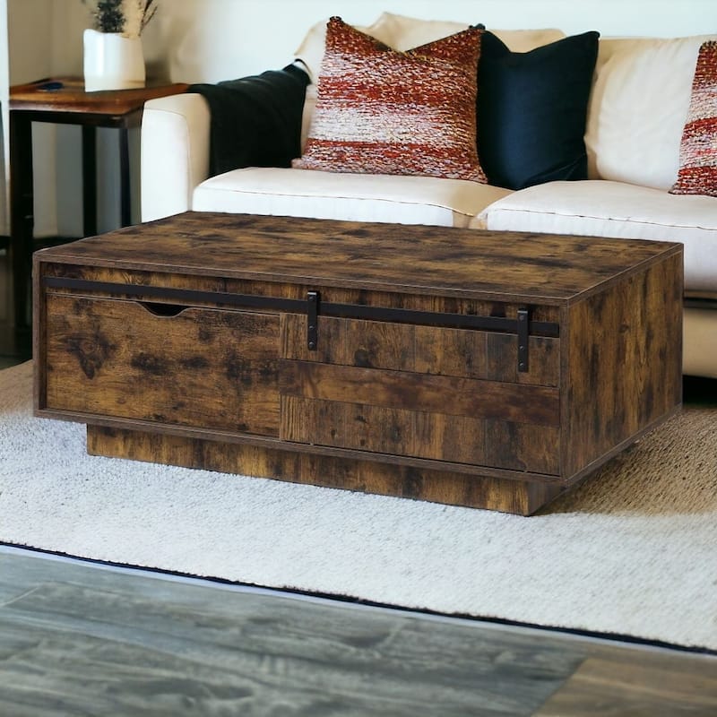 Rectangular Coffee Table with Storage Drawer and Shelf for Living Room - 47” x 23” x 17” - Brown-Black