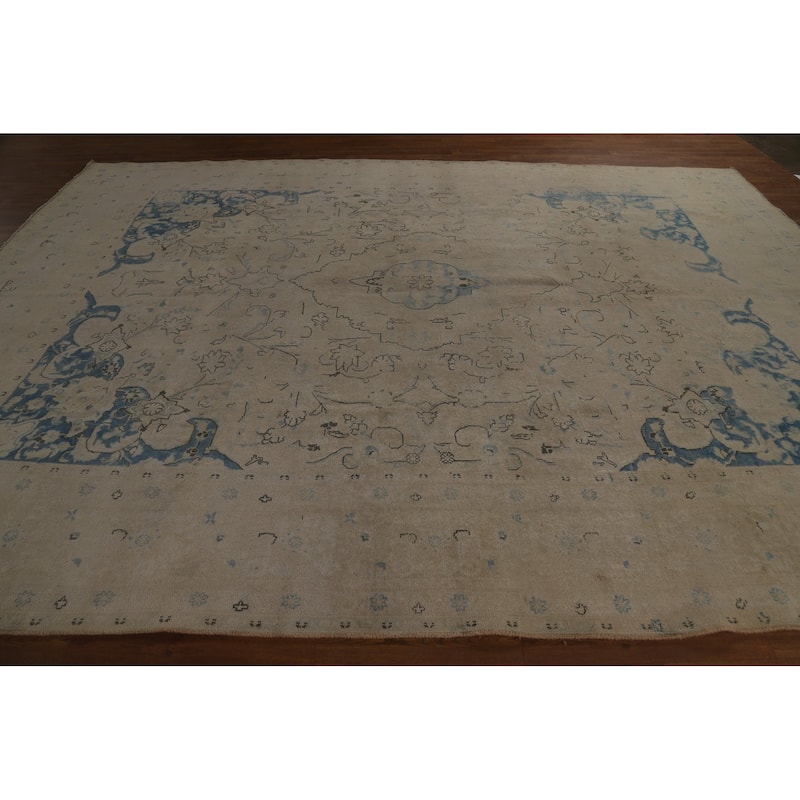 Tabriz Persian Vintage Area Rug Handmade Bedroom Wool Carpet - 9'7" x 12'7"