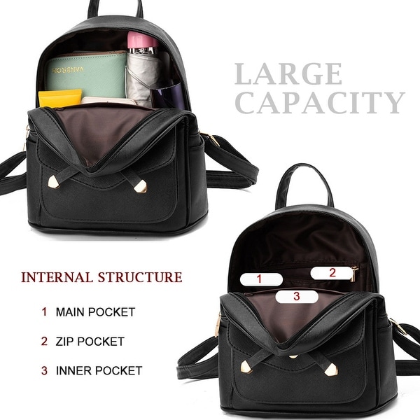 Women Fashion Teen Girls Backpack Mini Faux Leather Front Pocket Small Backpack Purse with Cute Bear by Lowprofile